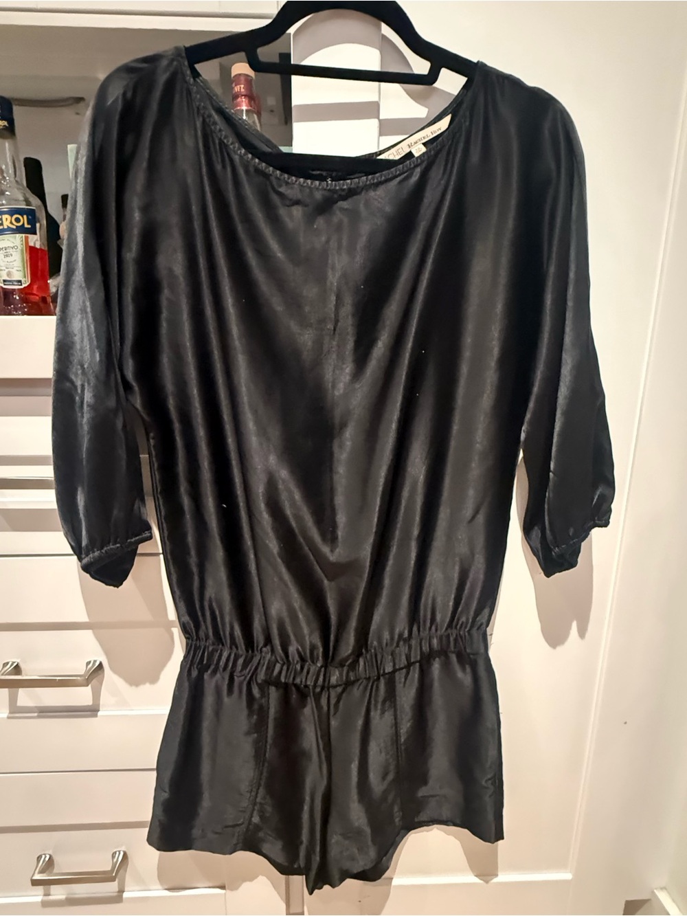 RACHEL Rachel Roy Black Satin Long Sleeve Romper Dress
